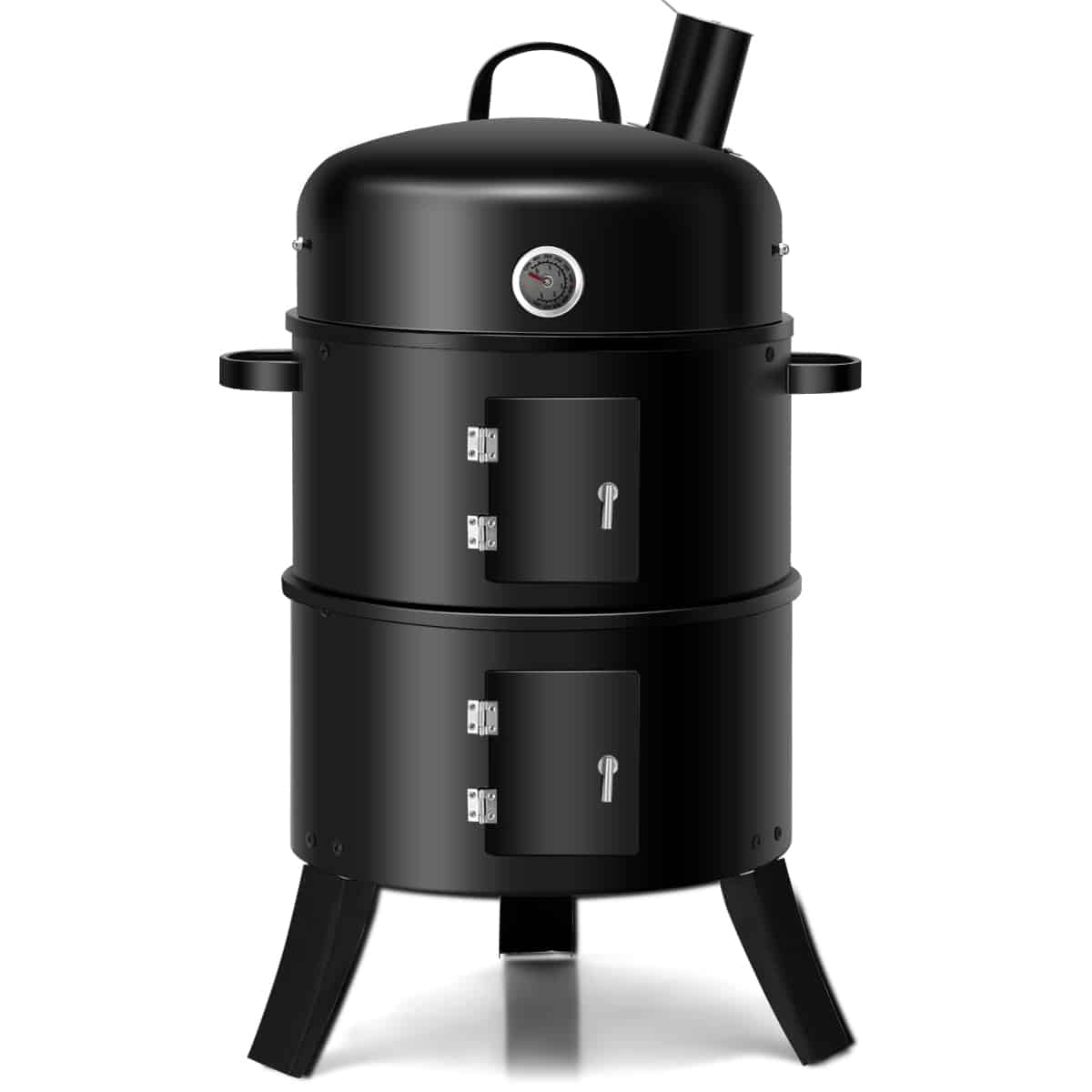 Costway 3-in-1 Portable Round Charcoal Smoker Vertical BBQ Grill Built-in Thermometer