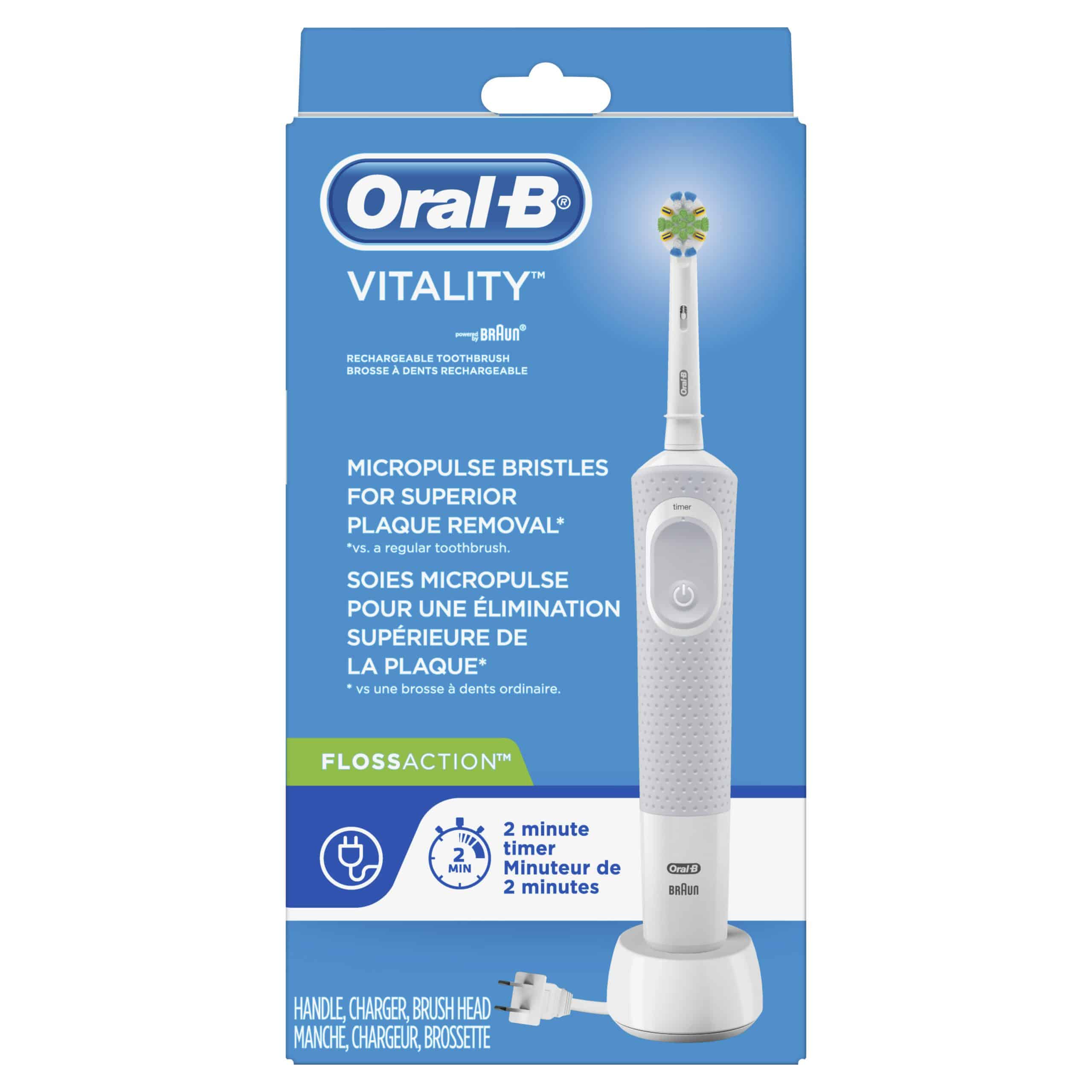 Oral-B Vitality FlossAction Electric Rechargeable Toothbrush with 2 Brush Heads, Powered by Braun