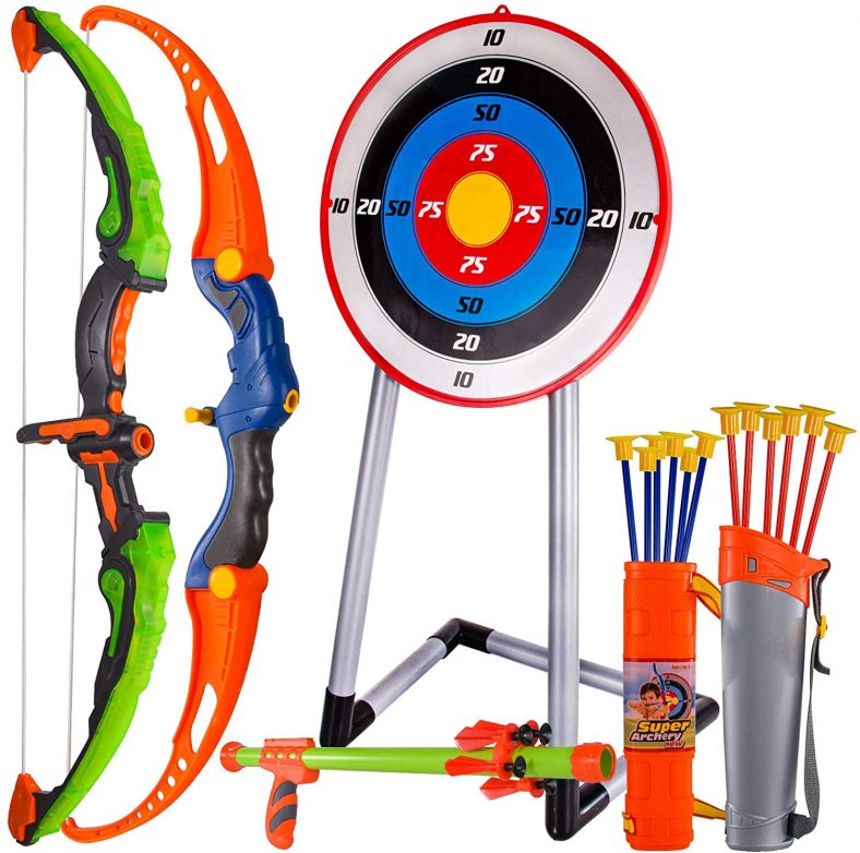 CAPTAIN CHAOWING Bow and Arrow for Kids, Archery Toy Set, 2 Bows & 1 Blowing Bow & 12 Arrows & 5 Quivers & Standing Target, Outdoor Toys for Children Boys Girls – Grab the Amazon Offers