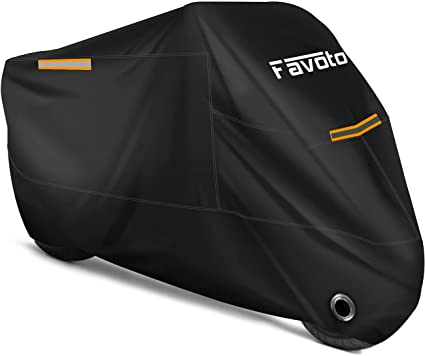 Favoto Motorcycle Cover, Universal Fits up to 108 inches Motorcycles, with 3 Night Reflectors Lock-Hole Carrying Bag, Windproof Waterproof Dustproof Durable Sun Outdoor Protection from amazon offers