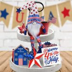 4th of July Decorations – Patriotic Tiered Tray Decor – 3 Decorative Wooden Signs & Gnomes Plush Bundle – Memorial Independence Day Farmhouse Decor Red White and Blue @amazon offers