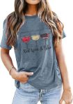 Women 4th of July T Shirt Red White Blue Wine Glasses Graphic Tee Top USA Flag Tee for Independent Day @amazon offers