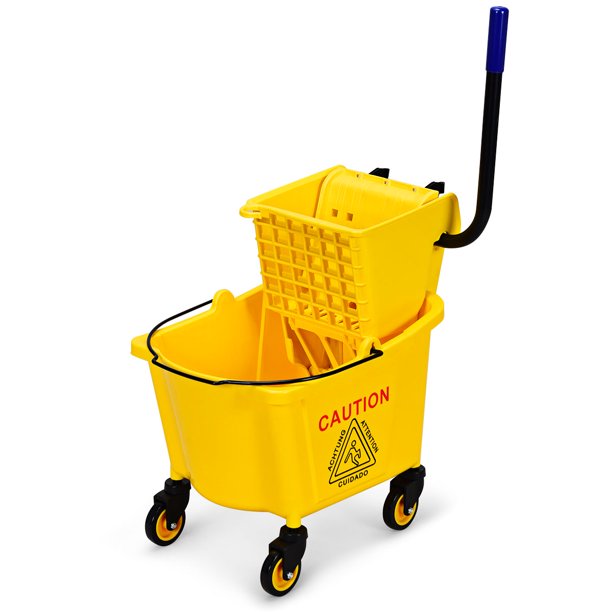 Costway Commercial Mop Bucket Side Press Wringer on Wheels Cleaning, 26 Quart, Yellow From walmart deals