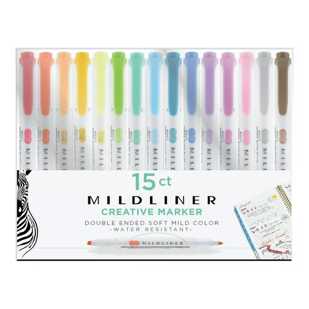 Zebra Mildliner Double Ended Brush Set, Fine and Broad Tip, Assorted Colors, Creative Marker, 15 Pack From walmart deals