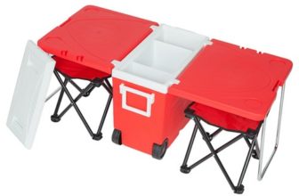 Outdoor Portable Multifunctional Folding Refrigerator Cooling Function Insulation With Two Stools For Picnic Hiking – Red