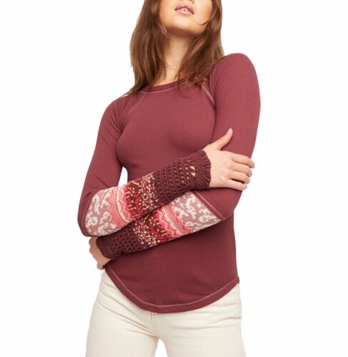 Free People Thermal XS In The Mix Cuff Top Burgundy Red Rio Vino NEW $78 @ebay deals