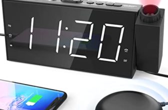 Projection Digital Alarm Clock with Bed Shaker for Bedrooms, Extra Loud Alarm Clock for Heavy Sleeper, 350° Rotable Ceiling Projector Clock,2 Alarm,5 Dimmer Volume,USB Charger, Battery Backup,12/24H…