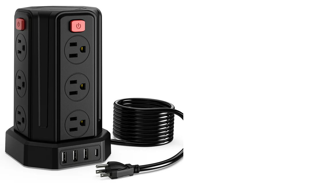 Power Strips Tower 12 Outlets Surge Protector with 4 USB Port and 10ft Extension Cord, Black