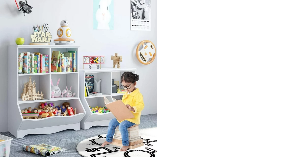 Homfa Kid’s Cubby Toy Storage Cabinet, Wood Toy Organizer of 5 Bins, Children’s White Bookcase, Toy Chest for Bedroom Living Room