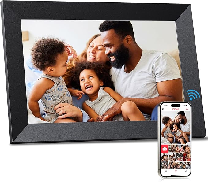 FRAMEO 10.1″ Digital Picture Frame WiFi Smart Photo Frame Electronic Digital Picture Frames Load from Phone 1280×800 HD IPS Touch Screen,Auto-Rotate/Slideshow/Wall Mountable/Share Videos Photo-Black
