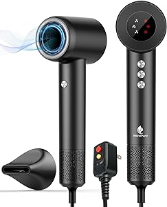 Hair Dryer, High Speed Negative Ionic Blow Dryer with 110, 000 RPM Brushless Motor for Fast Drying, 1500W Low Noise Thermo-Control 4 Temps & 3 Speeds Hairdryer with Magnetic Nozzle for Hair Care, Home