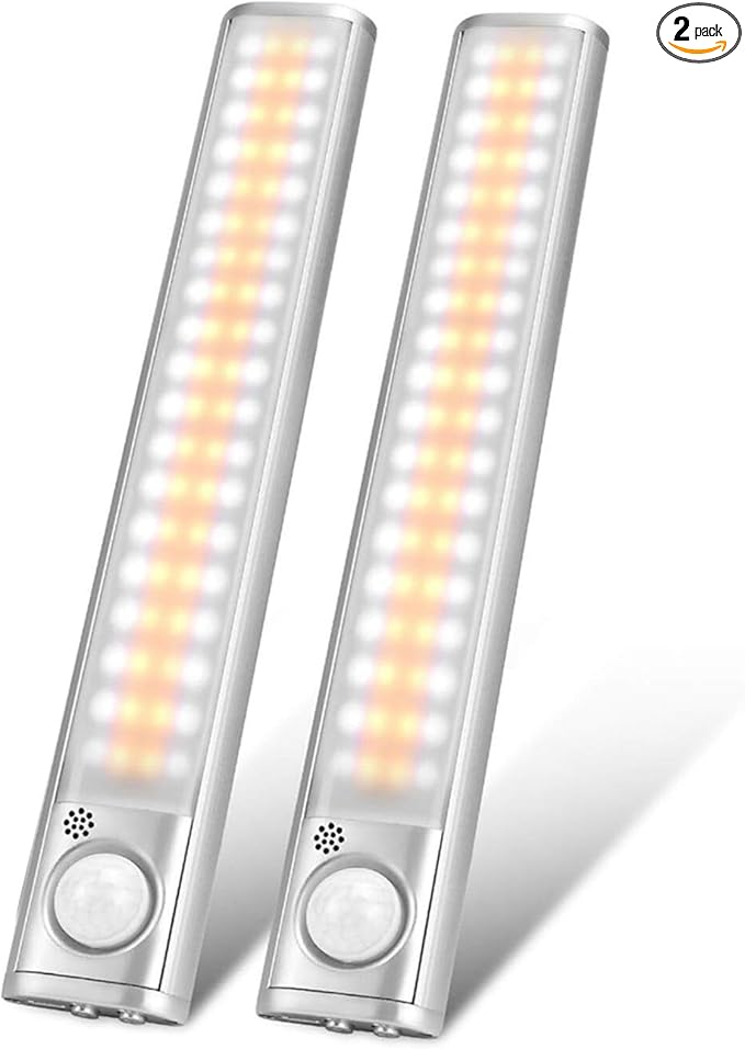 LED Motion Sensor Cabinet Light,Wireless USB Rechargeable 80 LED Night Lights 16 inch, Under Counter Closet Light for Kitchen, Wardrobe, Garage, Stairs, Bedroom (2 Packs), dj001