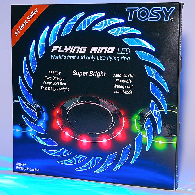 TOSY Flying Ring – 16 Million Color RGB or 12 LEDs, Super Bright, Lost Mode, Auto Light Up, Easter Basket Stuffers Essentials for Kids/Teens/boy/Girl, Safe & Soft, Waterproof, Lightweight