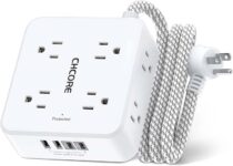 Surge Protector Power Strip – CHCORE 5Ft Braided Extension Cord with 8 Outlets with 4 USB (2 USB C) Charging Ports, Flat Plug Multi Plug Outlet Extender Charging Station for Home Office, ETL, White