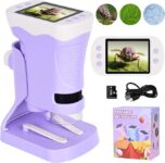 Microscope for Kids,1000X Mini Kids Microscope with 2.4 HD Screen, Gifts for 4 5 6 7 8 Year Old Girls, Portable Educational Science Toys for Ages 3 4 5 6 7 Girls Outdoor with 32GB Memory Card