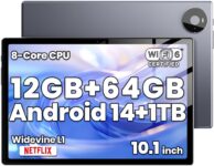 Tablet, Octa-core CPU, 1 Years Protection,12GB+64GB (Up to 1TB), 10.1 inch Android 14 Tablet, 800×1280 Resolution, WiFi 6 & Bluetooth 5, Dual Speakers