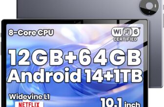 Tablet, Octa-core CPU, 1 Years Protection,12GB+64GB (Up to 1TB), 10.1 inch Android 14 Tablet, 800×1280 Resolution, WiFi 6 & Bluetooth 5, Dual Speakers