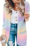 ECOWISH Cardigan Sweaters for Women Fall Causal Color Block Striped Long Sleeve Open Front Cozy Knitted Coats Spring Outwear