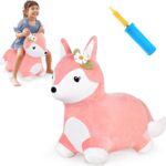 iPlay, iLearn Bouncy Pals Hopping Fox Horse, Toddler Girl Inflatable Bouncing Animal Hopper Toy, Outdoor Indoor Plush Ride on Bouncer, Baby Birthday Gift 18 Month 2 3 4 Year Old Kid – Fox