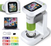 Microscope for Kids, 1000X 2 in 1 Desktop & Handheld Digital Microscope, 1080P 2.4′ HD Portable Photo Video Function 8 LED Light 8G SD Card 6 Slides Christmas Birthday Gifts for Kids