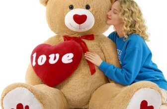 MorisMos Love Heart Giant Teddy Bear 4.3ft, I Love You Large Bear for Girlfriend, Soft Valentine Stuffed Animals Plush Gift for Boyfriend, Brown, 51Inch