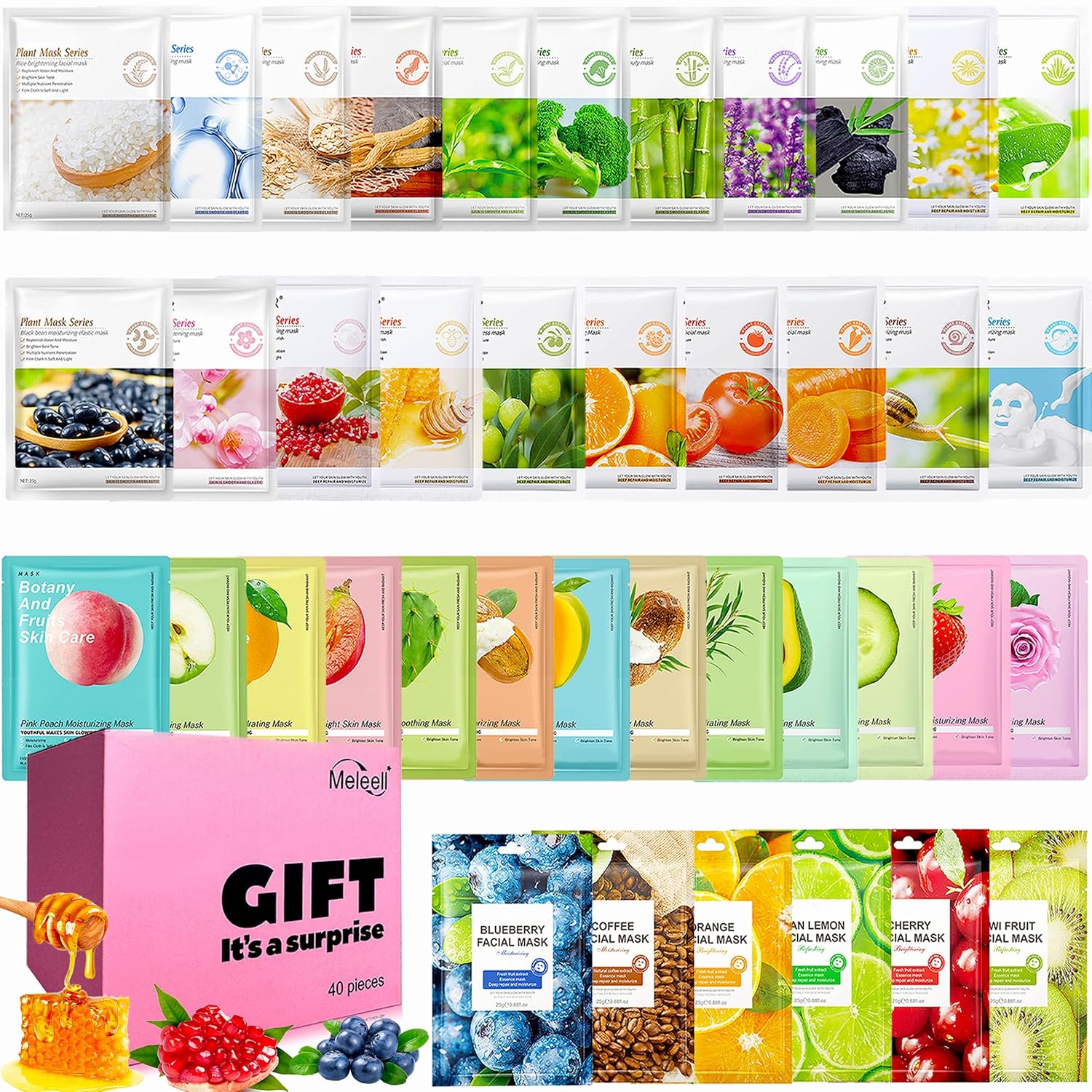 40 Pack Collagen Face Masks Skincare Bulk for All Skin Types,Hydrating Spa Sheet Mask for Sensitive Skin, Facial Mask Sets For Women Skin Care,Hydrating Face Mask Gifts Set for Teen Girls