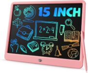 TEKFUN Teen Girl Gifts Ideas, 15inch LCD Writing Tablet for Kids Age 8-10 and Up, Doodle Board 4 5 6 7 Year Old Girl Toys, Mothdays Day Gifts Homeschool Supplies Easter Gifts for Adults(Pink)