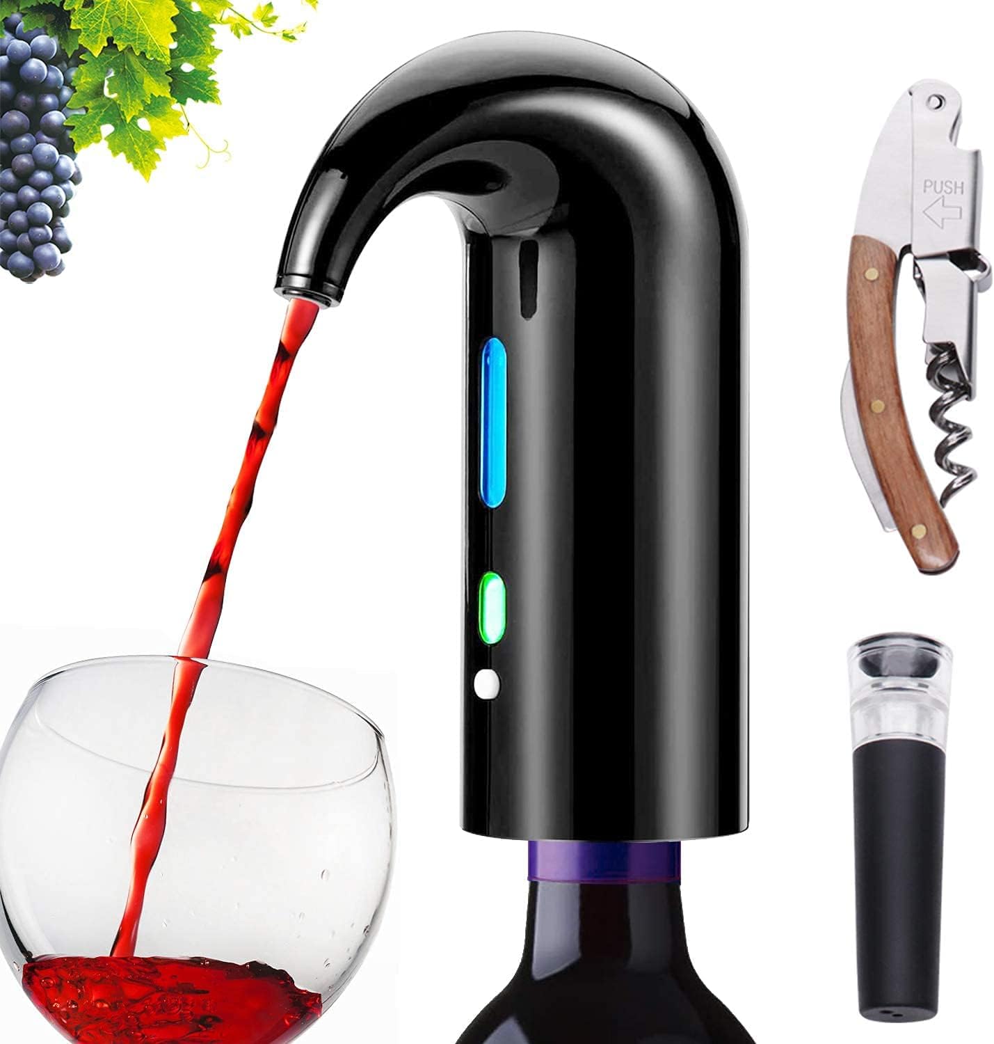 Electric Wine Aerator Pourer – Portable One-Touch Decanter and Dispenser Pump for Red and White Wine, Multi-Smart Automatic Oxidizer With USB Rechargeable Spout