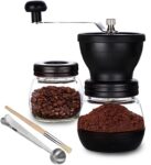 PARACITY Manual Coffee Bean Grinder with Ceramic Burr, Hand Coffee Grinder Mill Small with 2 Glass Jars( 11OZ per Jar) Stainless Steel Handle for Drip Coffee, Espresso, French Press, Turkish Brew