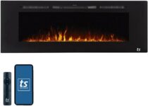 Touchstone Smart Electric Fireplace-The Sideline 60″ Wide-in Wall Recessed – 30 Realistic Ember Color/Flame Options – 1,500W Heater w/Thermostat – Log & Crystal Hearth Options – Alexa/WiFi Enabled