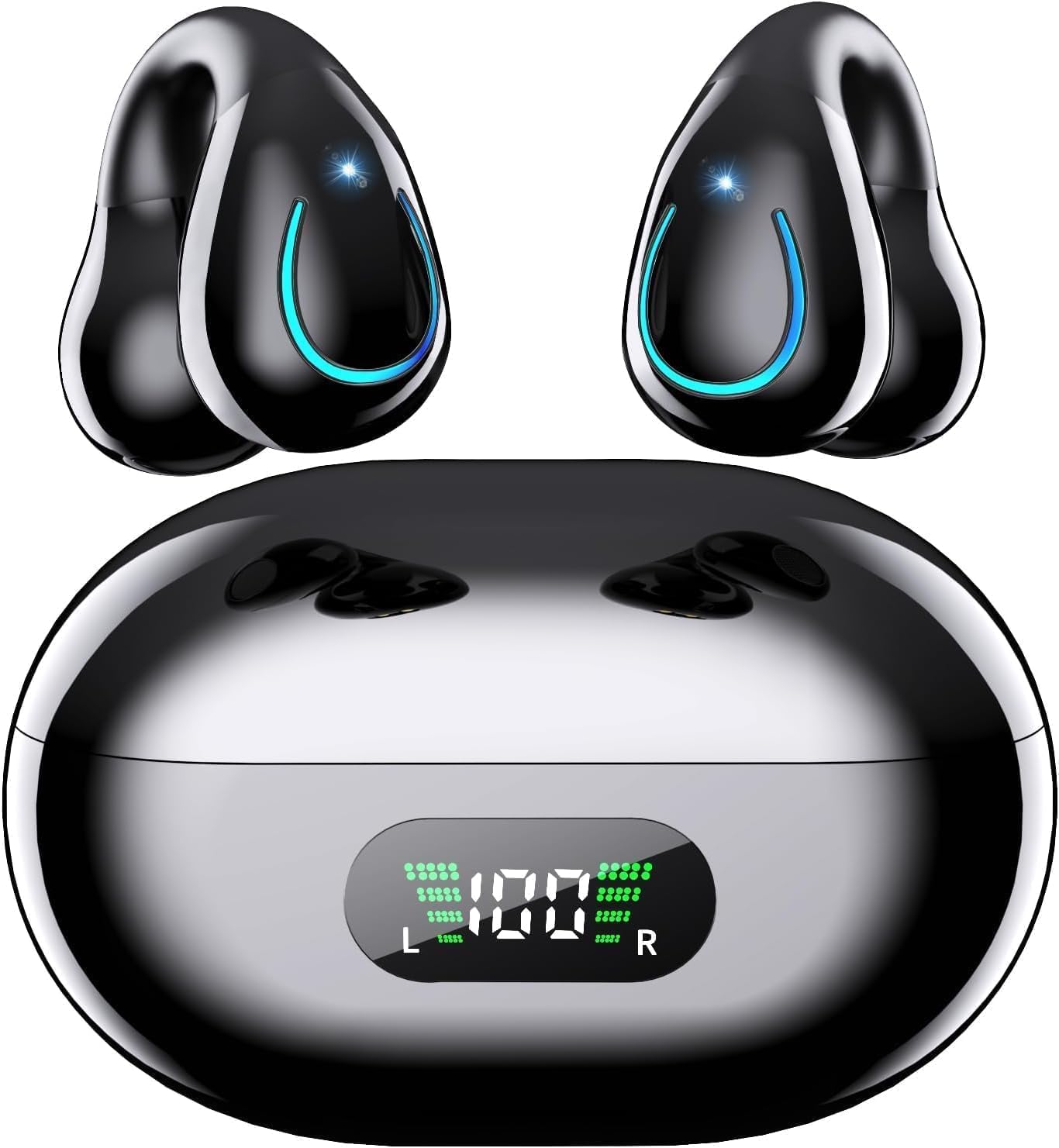 Paekole Clip On Headphones, Super Comfort Open Ear Bluetooth Earbuds for All Day Wear, Lightweight Bone Conduction Wireless Earbuds with Charging Case for Running