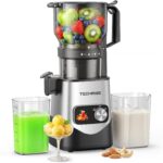 TechRise 3-in-1 Cold Press Juicer with 6″ Wide Feed Chute, Slow Masticating Juicer Machines for Whole Fruits & Vegetables, Makes Juice, Sorbet & Nut Milk, Easy to Clean, BPA-Free, Space Silver