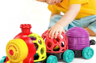 Train Baby Toys 6-12 Months, Car Toys for 1 Year Old Boy Toddler Train Set, Infant Soft Cars for Toddlers 1-3 Kids Birthday Gift 6 7 8 9 10 Month, Cause Effect Musical Push Truck Ball Rattle