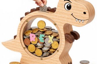 Dinosaur Piggy Bank for Kids Boys – Wooden Piggy Bank with Clear Window, DIY Paintable Dino Coin Bank, Reusable Money Bank for Saving Cash Coins, Natural Wood Bedroom Decor (9.8 Inch)