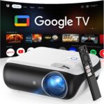 HAPPRUN Native 1080P Projector, Bluetooth Home Theater Movie Projector with Built-in Speaker, Compatible with Smartphone, HDMI, Fire Stick, PS5, Indoor & Outdoor Use – Without Google TV System