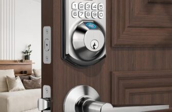 TEEHO TE002L Fingerprint Door Lock with 2 Lever Handles, Keyless Entry Deadbolt with Handle Set, Electronic Keypad Deadbolt for Front Door, Auto Lock and 1 Touch Locking, Satin Nickel