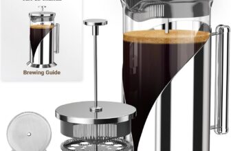 Cafe Du Chateau Stainless Steel French Press Coffee Maker 34 oz – Easy to Use Insulated Coffee Press with 4-Level Filtration, Manual Brewer for Tea, Camping & Travel with BPA Free, Durable Clear Glass