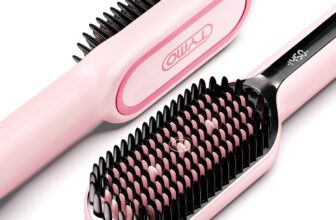 TYMO Hair Straightener Brush – Upgraded Ionic Plus Straightening Brush with Dense Bristles, 16 Temps, Dual Voltage | Ceramic Hot Comb for Women | Flat Iron for Thick Curly Hair, Pink