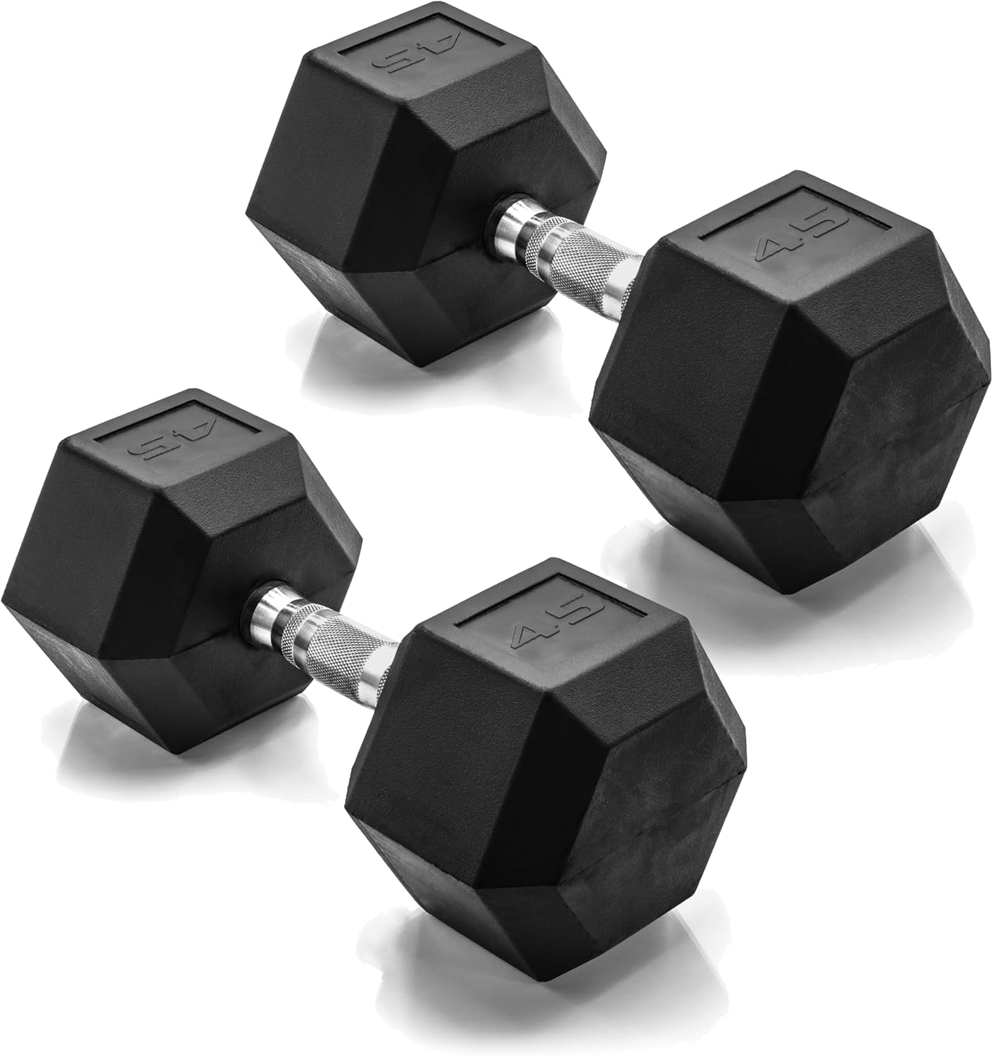 CAP Rubber Coated Dumbbell Weights, Free Weights for Home Gym Strength Training, Anti-Roll Hex Dumbbells with Black, Chrome & Comfort Grip Handles, Pairs & Sets