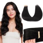 GOO GOO Tape in Hair Extensions Human Hair, 1B Natural black, 22inch 50g 20pcs, Skin Weft Seamless Invisible, Silky Straight with Thick Ends, Remy Human Hair