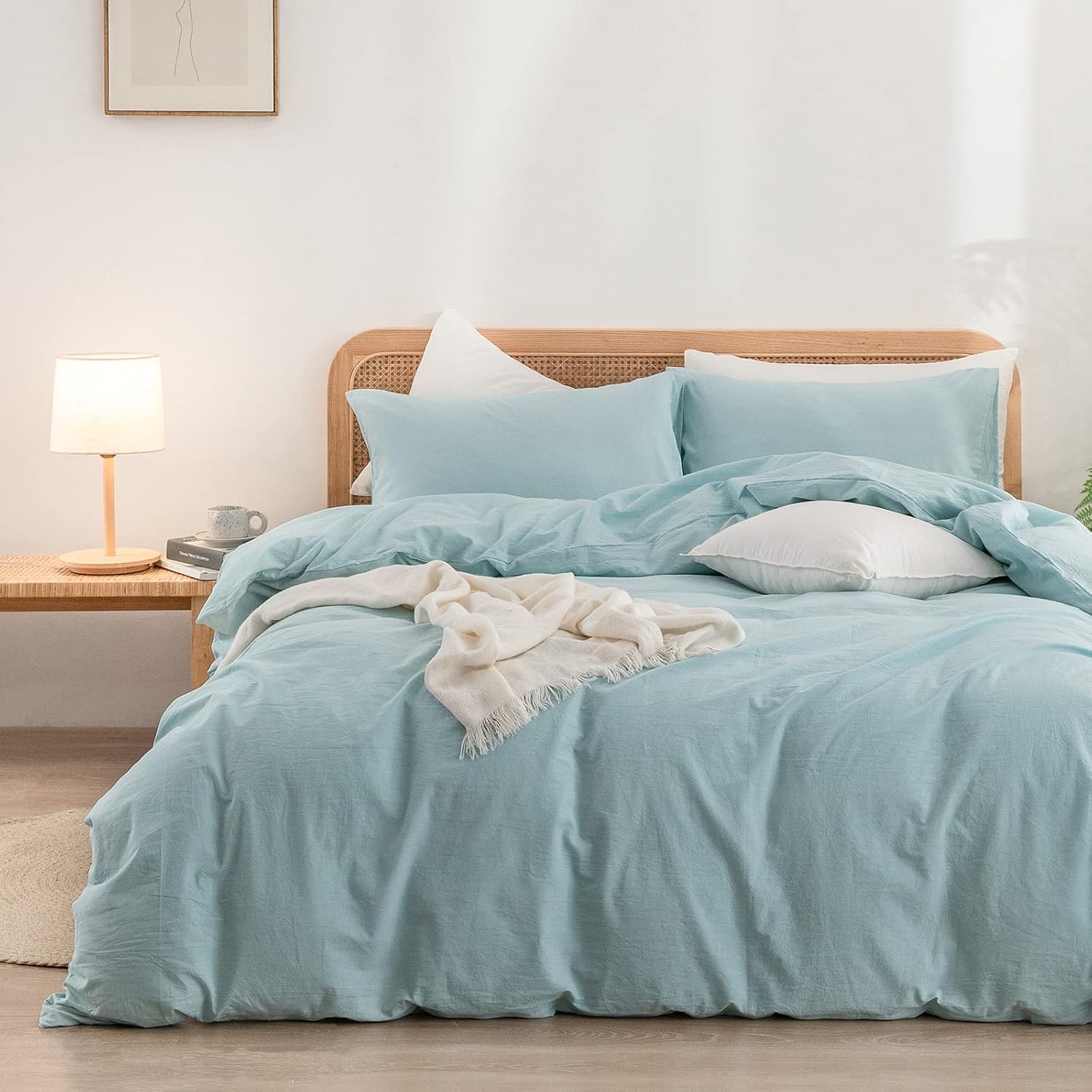 BESTOUCH Cotton Solid Duvet Cover Set Hushed Green California King